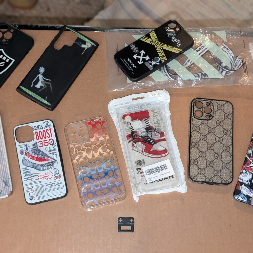 Stylish Red and White Cell Phone Cases with Graphic Designs